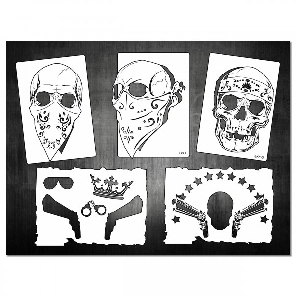 GANGSTA Skull Set #253 | Airbrush Schablonen Gangster Style 5tlg.